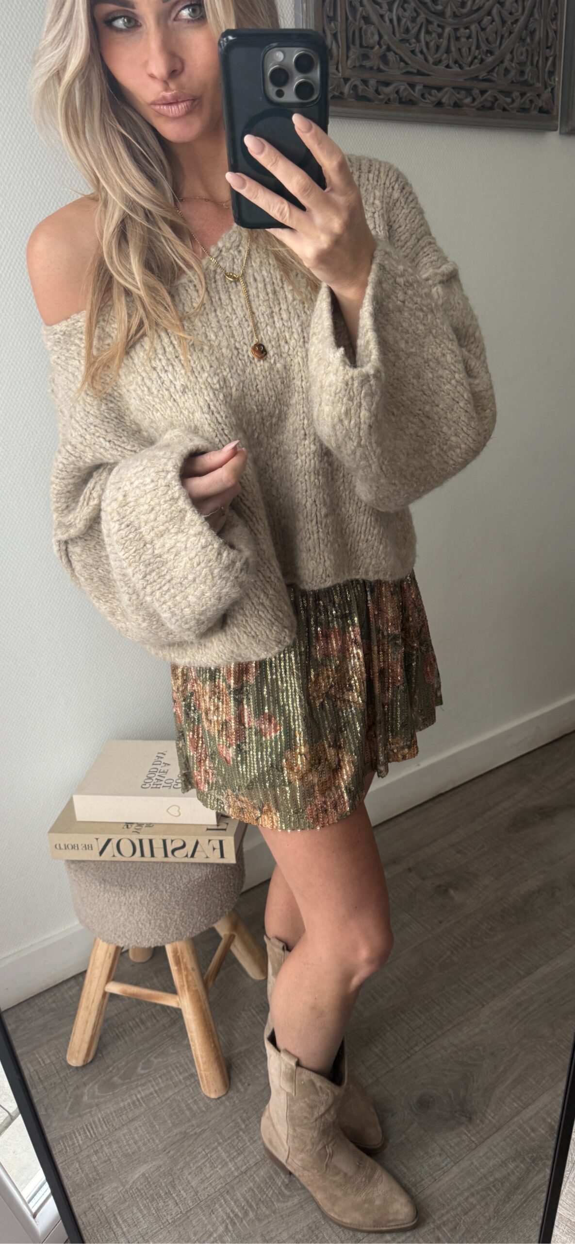 Boho flower rok green