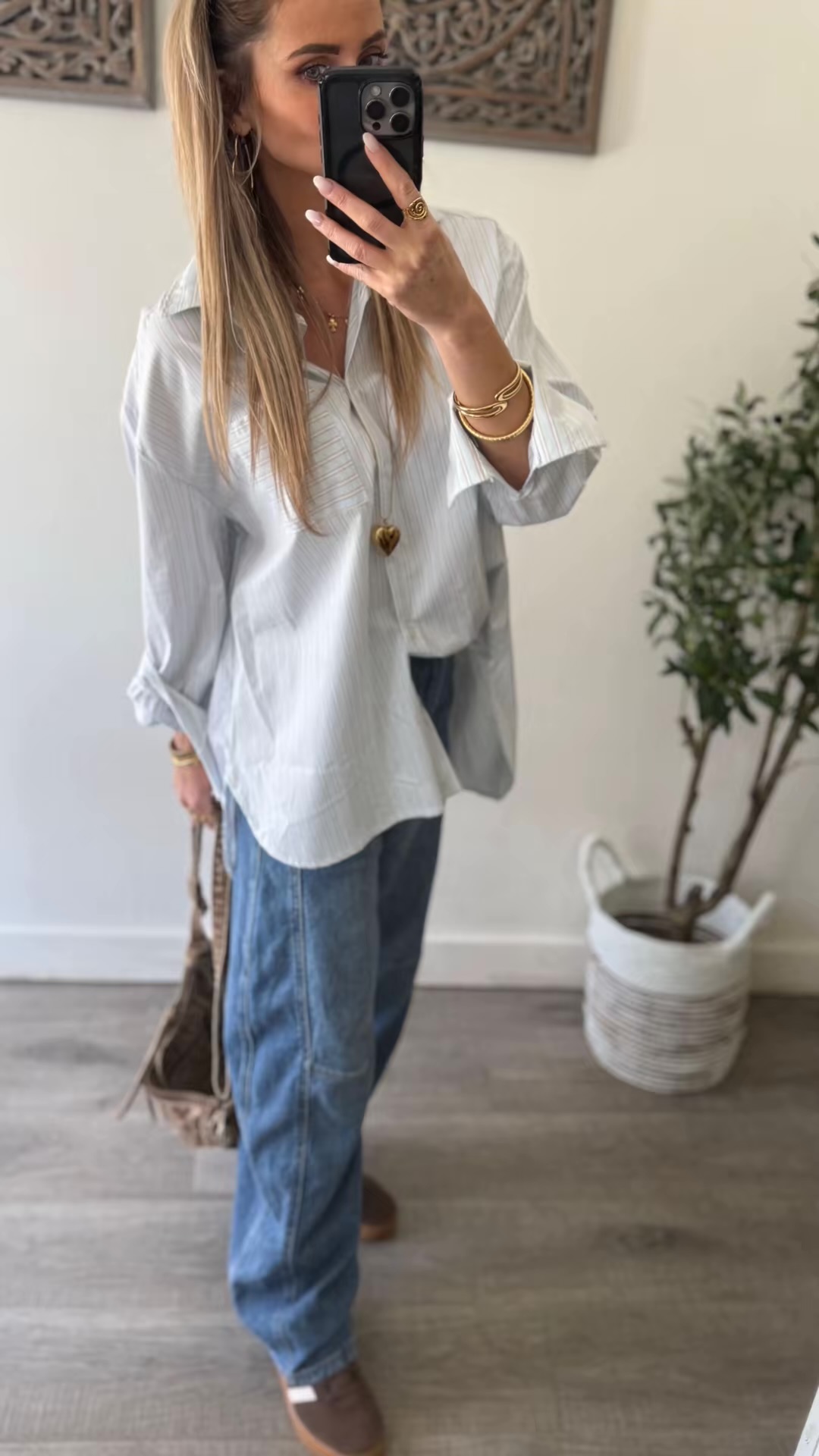 A long stripe blouse blauw