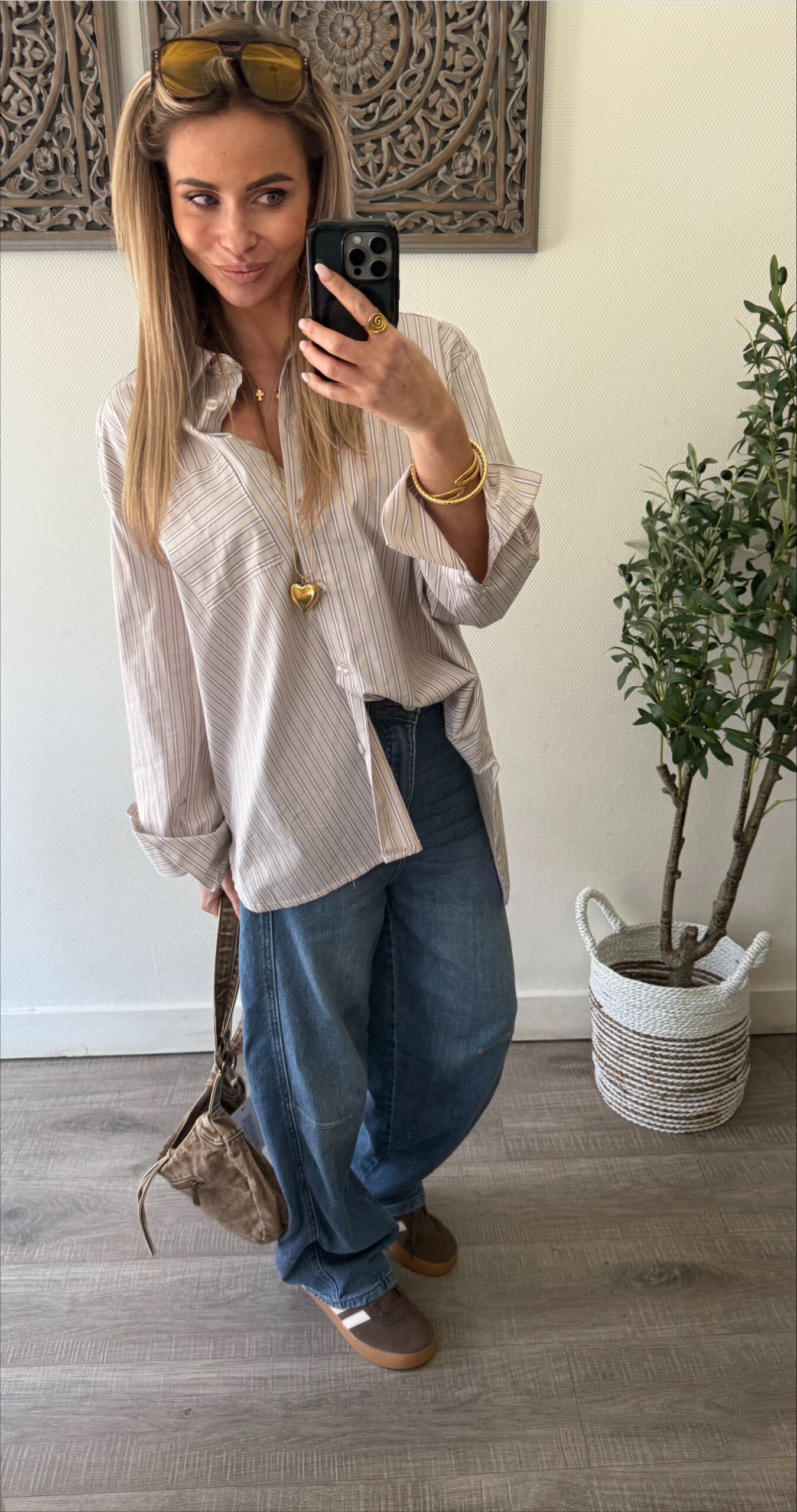 Am stripe blouse lang bruin