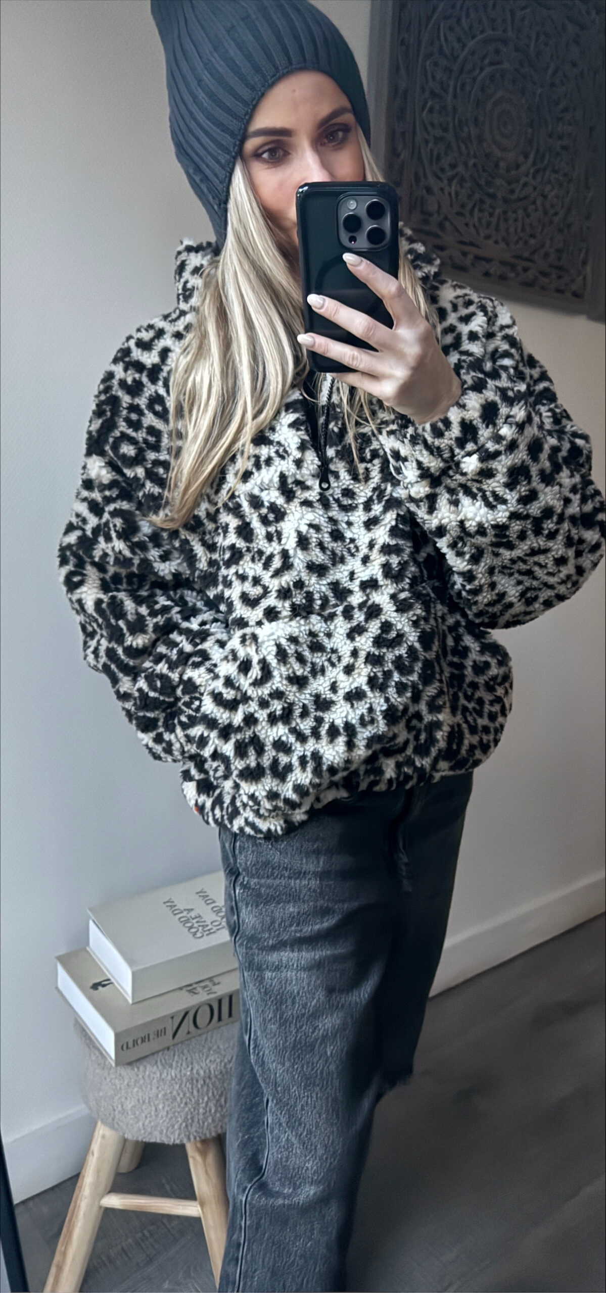 Teddy jacket panter black